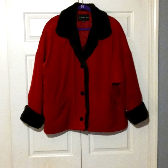 Gallery Red Coat with DK Brown fur SZ Large - Picture 1 of 9
